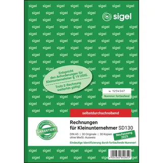 Sigel Rechnung für Kleinunternehmer mit fortlaufenden Nummern (ohne MwSt.-Ausweis) Formularbuch SD130