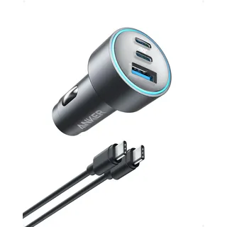 Anker USB-C 535 Car Charger, 67W KFZ-Ladegerät, Auto Schnellladegerät mit 3 Anschlüssen, PIQ 3.0 für iPhone 16/15/15 Plus/15 Pro/15 Pro Max, Galaxy S23, MacBook Pro, iPad Air (inkl. USB-C Kabel)