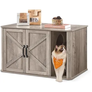 Songmics Katzenhaus, mit Doppeltür und Griffen, greige meliert