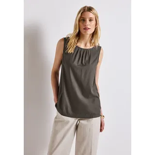 STREET ONE Blusentop STREET ONE, Damen, Gr. 44, nomad braun, Web, Obermaterial: 100% Viskose, unifarben, casual, bequem hüftbedeckend, Rundhals, ohne Ärmel, Blusen, mit Raffung