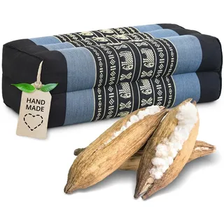 Livasia Block Yogakissen eckig - 17x34x12cm - Meditationskissen mit Kapok, Stützkissen Bolster rechteckig, Yoga Pilates Zubehör Nackenkissen, Thaikissen fest handgefertigt (Blau/Elefanten)