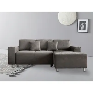 Guido Maria Kretschmer Home & Living Ecksofa "Györ", grau (anthrazit), B:235cm H:88cm T:160cm, Microfaser (100% Polyester), Luxus-Microfaser Lederoptik (100% Polyester), Struktur (100% Polyester), Samtoptik (100% Polyester), Struktur weich (100% Polyester), GUIDO MARIA KRETSCHMER HOME & 