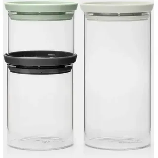 Brabantia - Stapelbarer Glasbehälter mit Deckel - 3er-Set - Lebensmittelaufbewahrung - Hält Länger Frisch - Silikondichtung - Spülmaschinenfest - Dark Grey/Light Grey/Jade Green - 0,3L/0,6L/1,1L