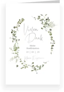 Dankeskarte Konfirmation: Greenery Rahmen in Weiß