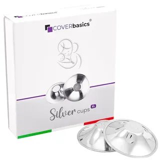 COVERbasics Silberhütchen Stillen (SilverCups) Stillhütchen aus Silber zum Schutz empfindlicher Brustwarzen, Medizinprodukt dermatologisch getestet (XL)
