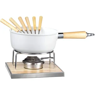 Mäser 931889 Käsefondue Set für 6 Personen, 9-teiliges Komplettset für Fondue nach Schweizer Art mit Keramik beschichtetem Topf, Aluminium, 2,2 Liter, weiß, braun