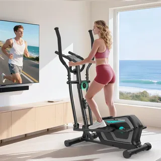 Crosstrainer für Zuhause,Crosstrainer mit 16 Widerstandsstufen,LCD-Monitor,Flaschenhalter,Ultraleiser Magnetischer Crosstrainer mit Rutschfestem Pedal,Transporträder bis 130kg