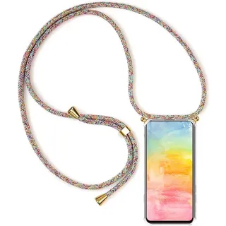YAMCCCSE Handykette Handyhülle für Vivo V40 SE 5G mit Band - Transparent Handy-Kette Handy Hülle mit Kordel zum Umhängen Handyanhänger Halsband Lanyard Case - Rainbow