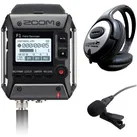 Zoom F1-LP Field Rekorder mit Mikrofon mit Kopfhörer (Handheld), Audiorecorder, Schwarz