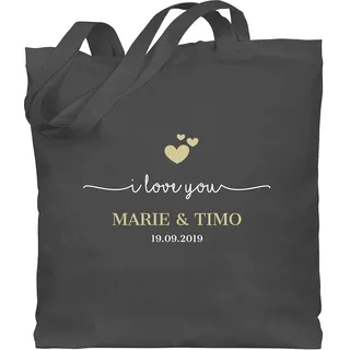 Baumwolltasche - Valentinstag Liebe - I love you mit Namen Datum I Partner Geschenk I Paar Geschenk Beziehung I Liebesgeschenk - Unisize - Dunkelgrau - tasche baumwolle freundin geschenke - Einheitsgröße