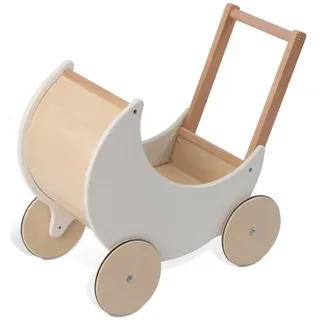 wuuhoo wuuhoo® Lauflernwagen Lou aus Holz Puppenwagen als Lauflernhilfe in weiß mit gummierten Rädern und Stütze, Holz-Kinderspielzeug - Lernlaufwagen für Kinder ab 12 Monaten