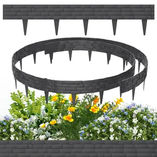 HENGMEI 5m Rasenkanten Kunststoff Beeteinfassung Beetumrandung in Kunststeinfliese Mähkante 5 stücke Randsteine Palisaden Gartenzaun, Anthrazit