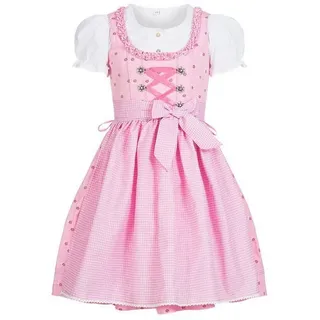 Nübler Dirndl Mädchen Dirndl im traditionellen Stil Kinder Trachten (Dirndl Set LINDA, 3-tlg., Dirndl Kleid mit Bluse und Schürze) Kinder Tracht im bayerischen Stil - Trachtenmode Kinder rosa 116