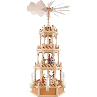 Theo Lorenz Weihnachtspyramide 4-stöckige Pyramide Krippenfiguren bunt/elektrisch - 72cm - Original Erzgebirge