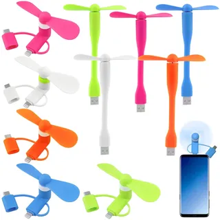 cersaty 5 Stück 3 in 1 Handy Lüfter Mini Ventilator 5V Lüfter für iPhone Typ C und Android mit 5 USB Lüftern (Silica Gel)