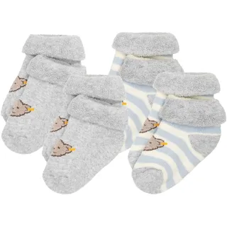 Steiff Baby Unisex Socken, 4er Pack - Bio-Baumwolle, Teddy-Motiv, uni/gestreift Blau 13-14