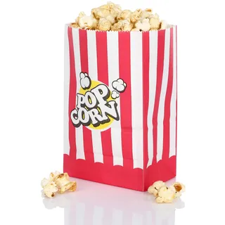 Funx Kraftpapier Popcorntüten 80er Pack - Partytüten für Kino, Filmabende, Kindergeburtstag und Übernachtungsparty - 10 x 7 x 16 cm Rot/Weiß Gestreift