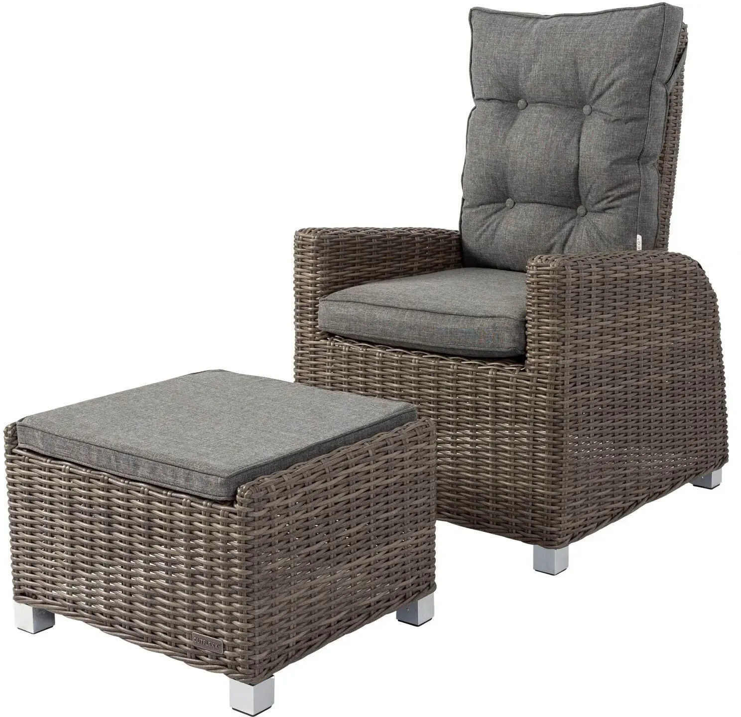 OUTFLEXX Dining Sessel, grau, Polyrattan, 74 x 83 x 110 cm, stufenlos verstellbar, inkl. Hocker