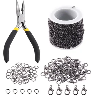 Keadic 102Pcs 30 Feet Schmuck machen Ketten Kit W 3mm Metall Halskette verdreht Links Kette, Karabinerhaken, offene Sprung Ringe und Schmuck Zangen für Armband Ohrring Fußkettchen DIY (Gun-Metal)