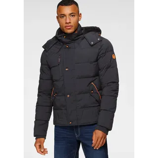 Steppjacke BRUNO BANANI, Herren, Gr. L (52), blau (marine), Web, Obermaterial: 100% Polyester. Futter: 100% Polyester. Ärmelfutter: 100% Polyester. Wattierung: 100% Polyester, unifarben mit Farbeinsatz, kontrastfarbene Details, casual, bequem hüftlang, Langarm Bündchen, Jacken, Winterjacke mit Fellimitat und abnehmbarer Kapuze, Topseller