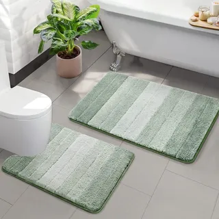 KMSON 2-teiliges Ombré-Badematten-Set Badezimmerteppiche, rutschfest, ultraweicher und wasserabsorbierender Badteppich, maschinenwaschbar, schnell trocknend, Wohnzimmerteppich, Grün