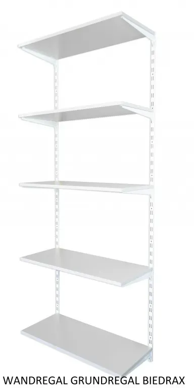 Biedrax Wandregal - Grundregal 20 x 80 x 200 cm, Farbe weiss - 5 Fachboden grau