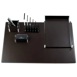 DELMON VARONE - Schreibtischset 5-teilig XXL aus Acryl & Leder Braun - Büro-Set mit Schreibunterlage, Briefablagekasten, Stifteköcher, Visitenkartenhalter & Briefständer - Schreibtisch Organizer Set