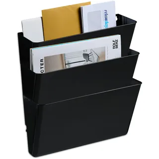 Relaxdays Zeitschriftenhalter Wand, 3er Set, A4, Kunststoff, HBT: 19x33x10,5 cm, Magazinhalter, Zeitungshalter, schwarz