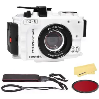 Seafrogs Unterwassergehäuse Für Olympus Tough Tg -6 [60M/195Fuß] Professional Tauchwaterfestes Tauchkoffer Für Zäher Tg6, Mit Integriertem Leckdetektionsensor, Vakuumpumpenschnittstelle - Weiß