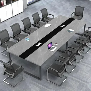 ZRBDDEF Großer Konferenztisch Büro – Moderner Besprechungstisch mit Kabelmanagement, Rechteckiger Meetingtisch für 8–12 Personen, Stabiler Metallrahmen (ohne Stühle)