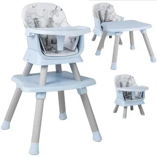 COSTWAY 6-in-1 Babyhochstuhl, Hochstuhl & Essstuhl & Lerntisch & Bausteintisch & Kindersitzgruppe, Kinderhochstuhl mit Sicherheitsgurt und abnehmbares Tablett, Babystuhl Kombihochstuhl (Blau)