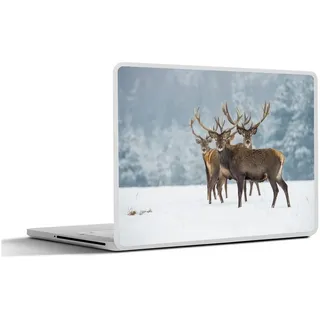 MuchoWow Laptop-Aufkleber Hirsche - Tiere - Schnee - Winter - Landschaft - Natur, (1tlg), Laptop Folien Cover, Aufkleber, Sticker, Schutz vor Kratzern, 30x21 cm bunt Ø 36.40 cm x 30 cm x 21 cm