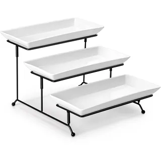 MALACASA Etagere 3 Etagen, 30.5x15.3cm Servierplatte Porzellan, Servierplatten mit Zusammenklappbaren Sturdier Stand, Servierplatte Groß für Party Entertaining Food Display Obst Dessert Cupcakes