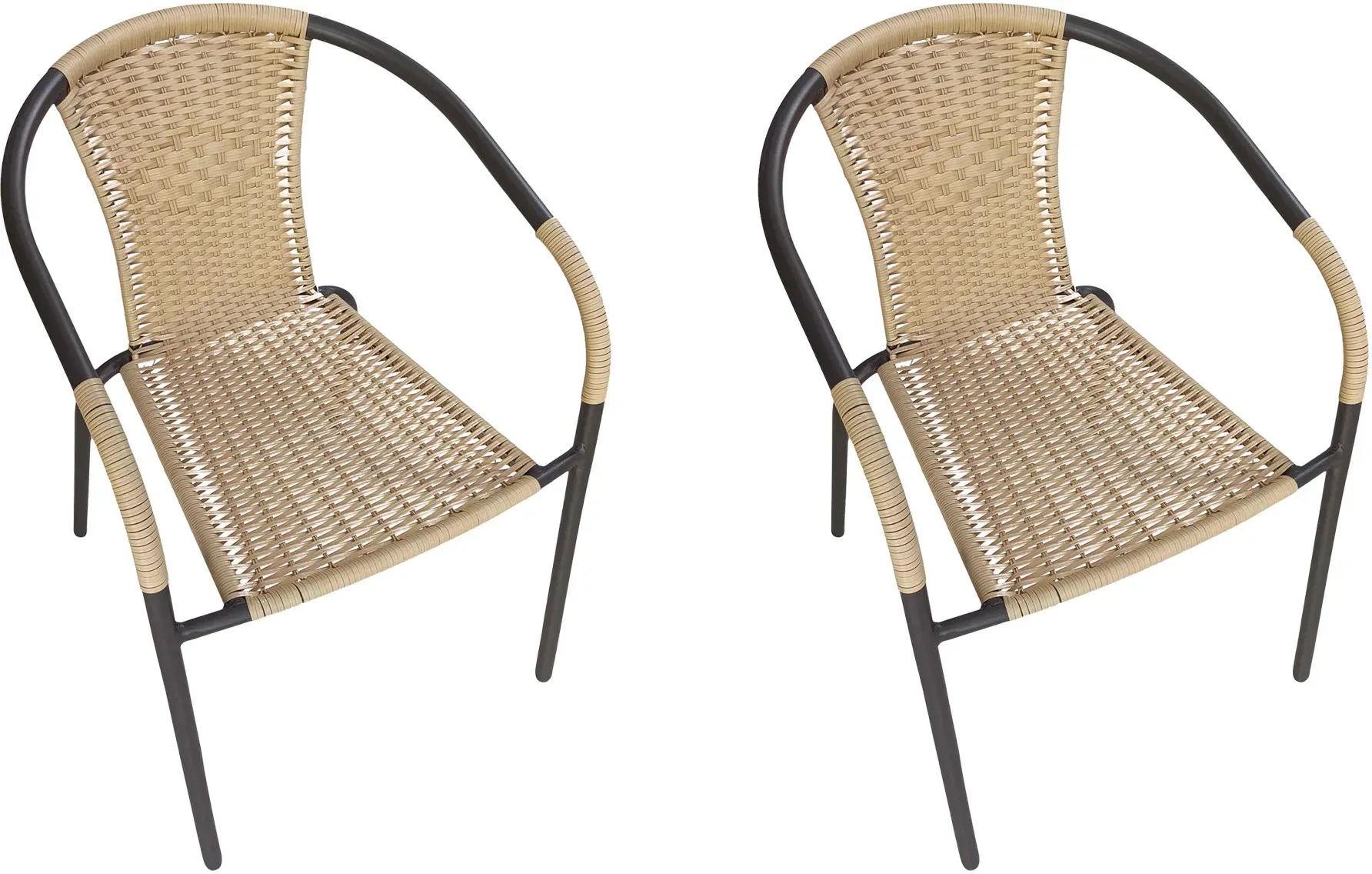 LC Garden »Garvista« 2er Set Gartenstühle Braun/Gelb Metall/PE-Rattan Stapelstühle Bistrostühle stapelbar