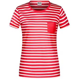 James & Nicholson Damen Maritim T-Shirt 8027, rot/weiß, Größe S