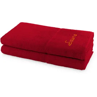 for Frottana Sauna, Set Pearl 2-TLG Handtücher - 2X 80x200 cm, 100% Baumwolle, Ruby