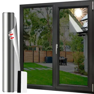 Gutsbox Spiegelfolie Fenster Sichtschutz Sonnenschutzfolie Fenster innen Selbsthaftend UV Schutzfolie Fenster ohne Klebstoff Fenster Klebefolie für Haus Geschäfte Büro