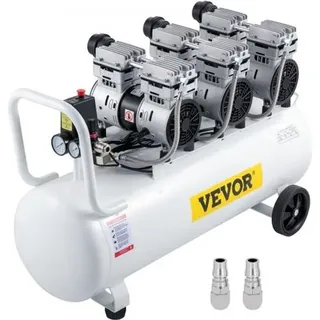 Vevor Flüster Kompressor Ölfrei Luftkompressor 100L Druckluft Leise mit 2 Manometer für Hausreparatur, Reinigung der Fußbodenheizung, Blechlackierung, Stahlluftpistole, Zahnmedizin usw.
