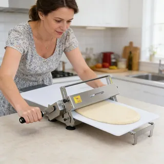factildfulzhan Faltbare Teigausrollmaschine aus Edelstahl mit großer Förderplatte, 2–25 mm einstellbare Dicke, Manuelle Teigrollen-Ausrollmaschine für Blätterteig, Croissants & Pizza Large