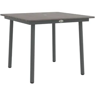 Outsunny Gartentisch, Esstisch für 4 Personen, mit Schirmloch, Terrassentisch Lattenrost für Rasen, Balkon, HDPE, Dunkelgrau,90 x 90 x 75 cm