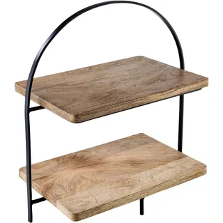BUTLERS Etagere 2-stufig rund mit abnehmbarem Dekotablett aus Holz -Mango Days- Serviergestell mit 2 Etagen | Servierständer für Brot, Obst, Kuchen | Etagenständer für Tisch- & Party Deko