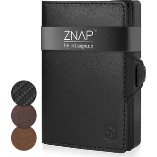 slimpuro Znap Slim Wallet Briefttasche Schwarz Aluminium, Echtes Leder