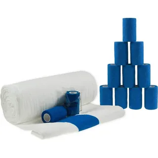 maDDma Bandagierwatte Verbandwatte 40cm + 12 Haftbandagen 10cm blau