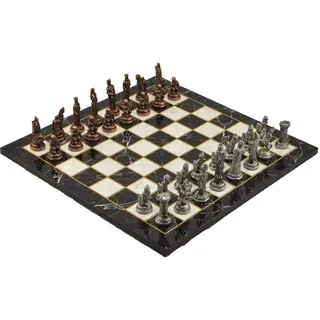 Metall-Schach-Set, historisches antikes Kupfer, Troy-Spartan-Figuren, handgefertigte Stücke und Marmor-Design, Holz-Schachbrett, König, 6,7 cm