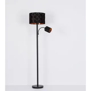 GLOBO Stehleuchte Leselampe Stehlampe Wohnzimmer Stehleuchte Leseleuchte Deckenfluter Schwarz Gold, Leselampe flexibel Dekorstanzungen, 1x E27 1x E14, DxH 35 x 162 cm