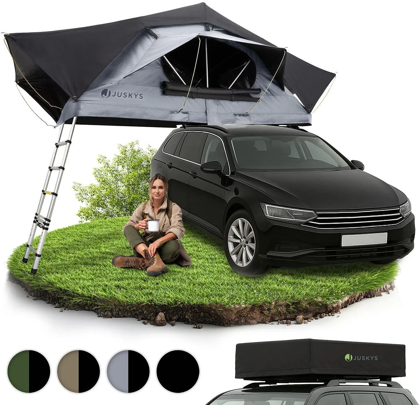 Juskys Autodachzelt Lago 140 x 240 cm Schwarz / Grau