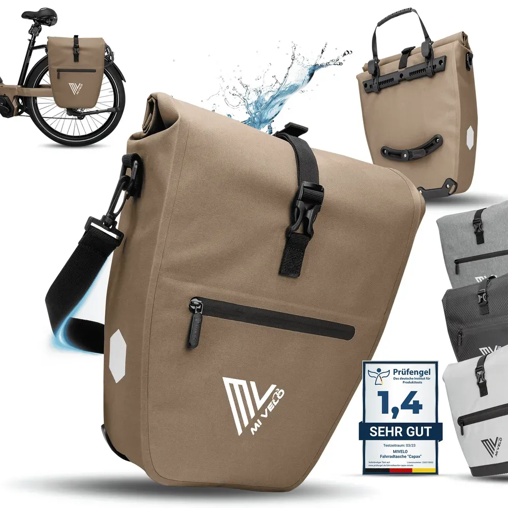2in1 Fahrradtasche für Gepäckträger „CAPAX“ 25L - Sandbeige - Bestseller,oft gekauft
