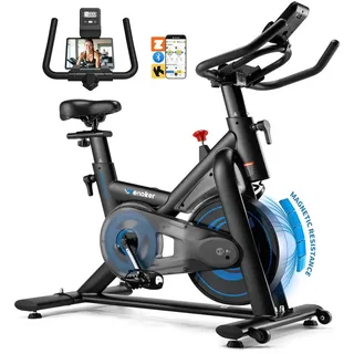 Wenoker Heimtrainer Fahrrad mit App,Leises Ergometer Hometrainer Fahrrad mit Magnetwiderstand, Indoor Fitnessbikes zu Hause, Bis 160KG - Dunkelblau