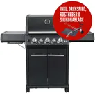 SANTOS Gasgrill S-318 | Seiten- & Heckbrenner | All Black inkl. Drehspieß | Rostheber & Silikonablage
