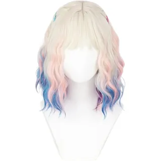 NiceLisa Enid Wavy Frauen Werwolf Perücke Mittwoch Cosplay Kostüm Perücken Blond Blau Rosa + 2 Haarpinne